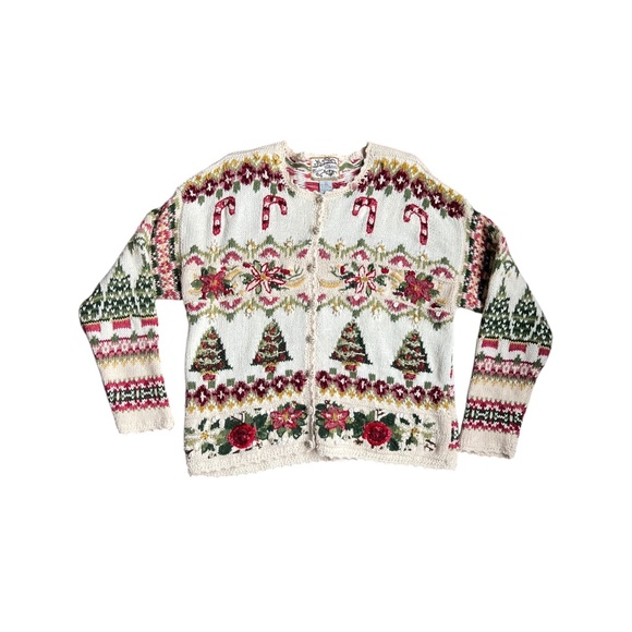 Vintage Christmas Cardigan Sweater Cotton-Blend Large - Picture 1 of 4